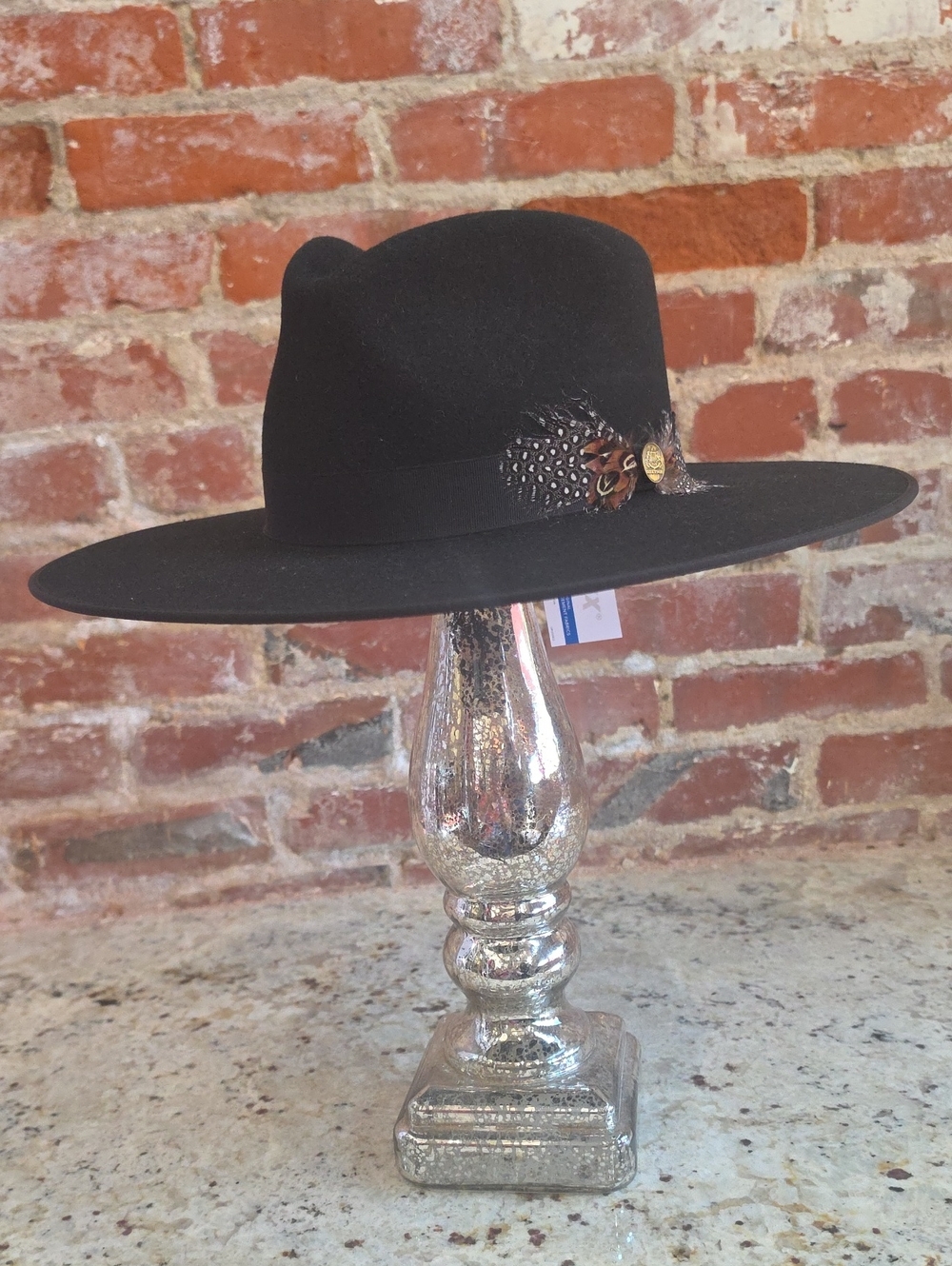 Stetson Black Wide-Brim Felt Fedora with Feather Accent - 1596